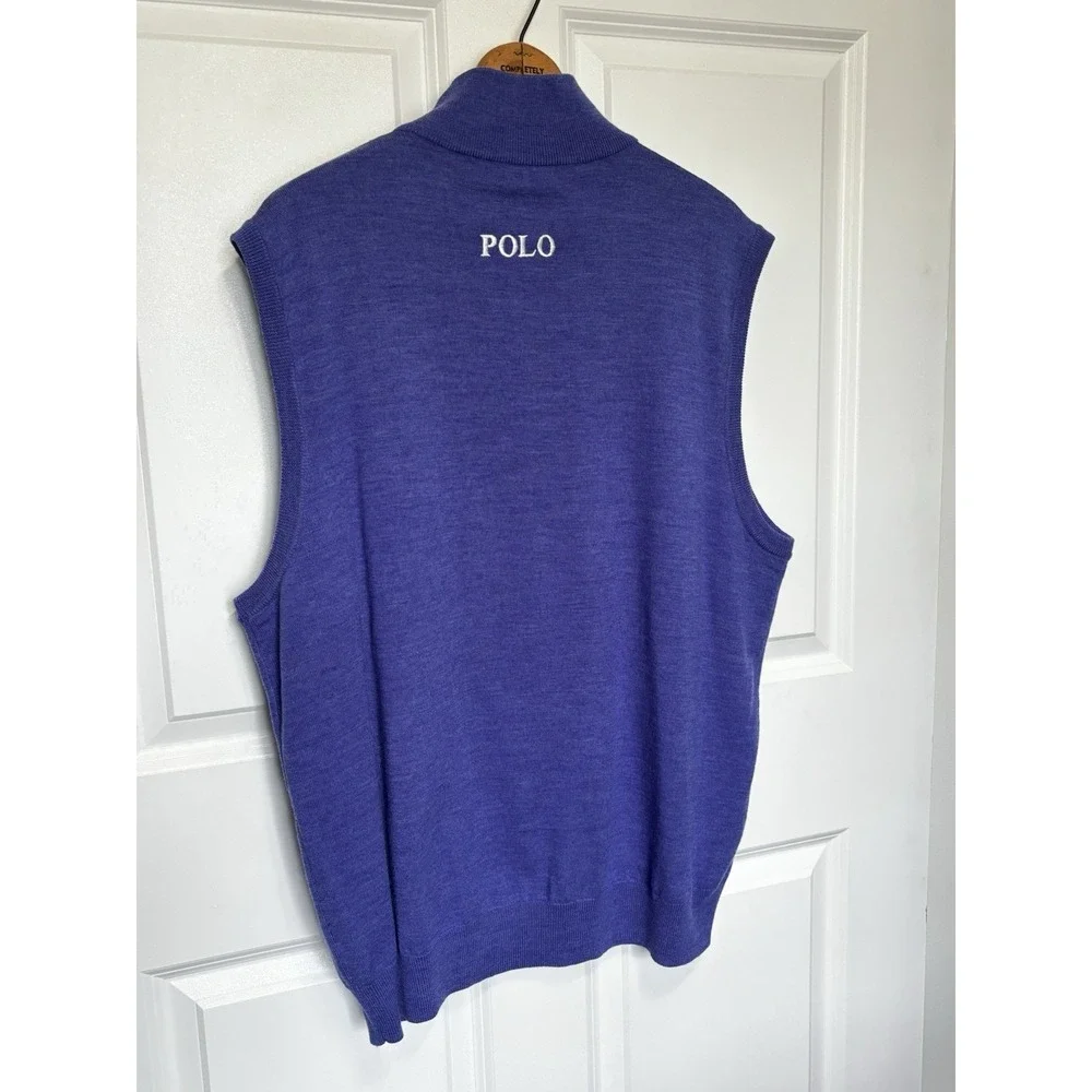 Polo Golf Ralph Lauren 100% Wool Purple 1/4 Zip Sweater Vest Men's‎ XL 0293